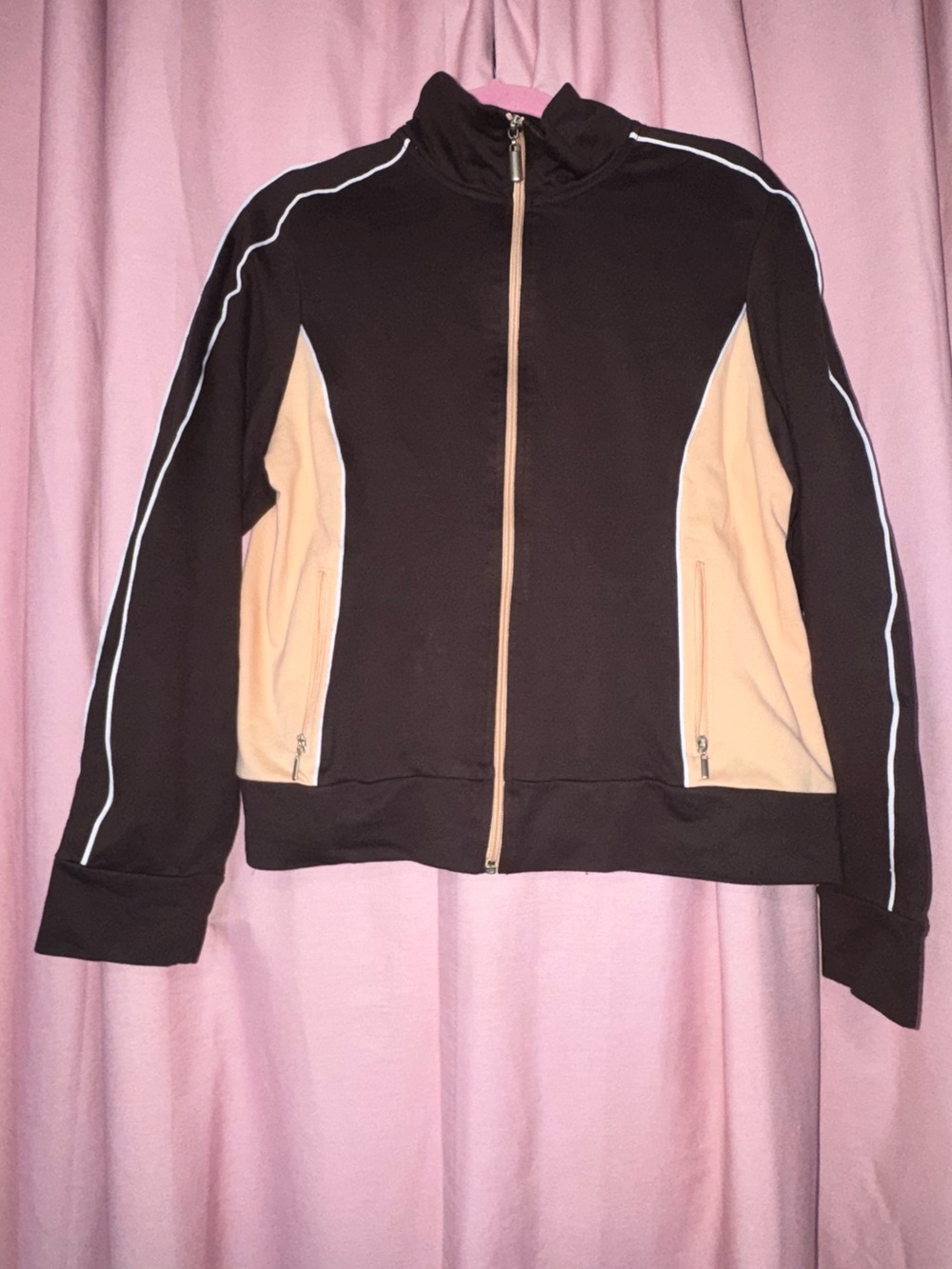 Women's Contrast Panel Bomber Jacket - Brown & Beige